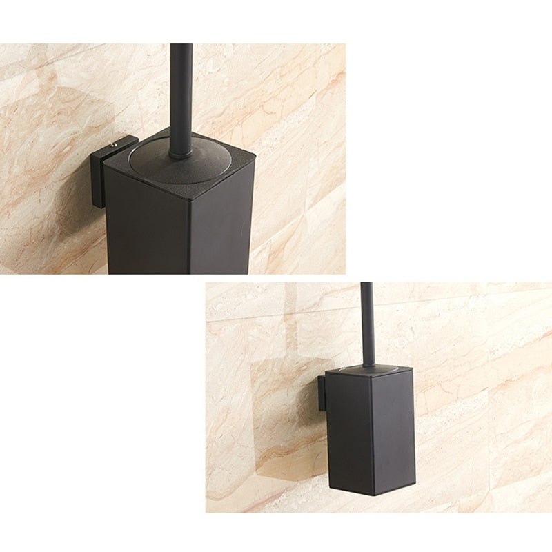 Black wall mounted toilet brush